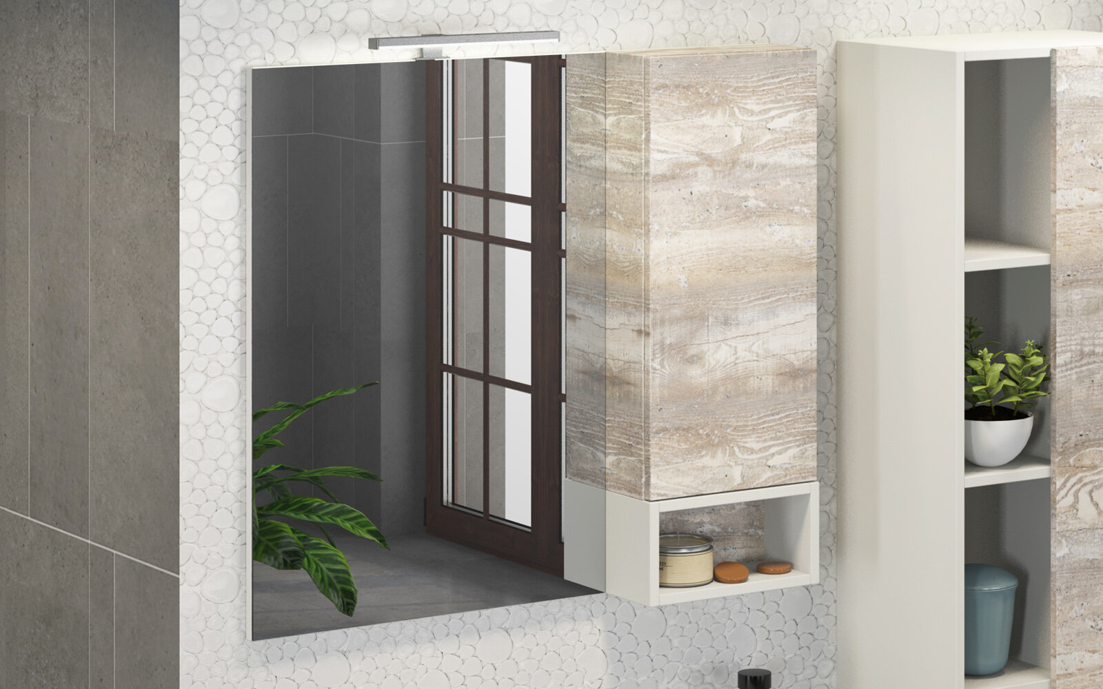 Изображение товара Зеркальный шкаф Comfort Turin, 90 см, бежевый, правый