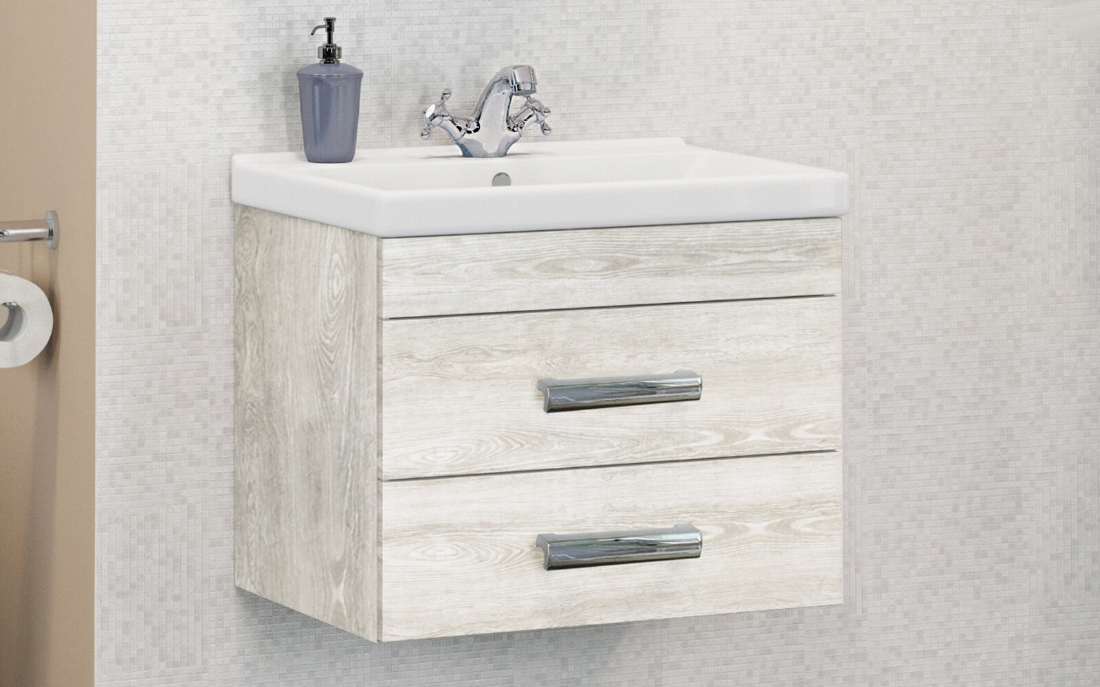 Изображение товара Тумба с раковиной Comfortу Никосия, 60 см, дуб белый, 00004138879 (00004138879CF)