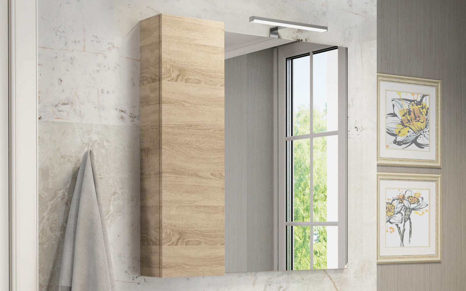 Изображение товара Зеркальный шкаф Comfortу Тромсе 80 см дуб сонома левый с подсветкой