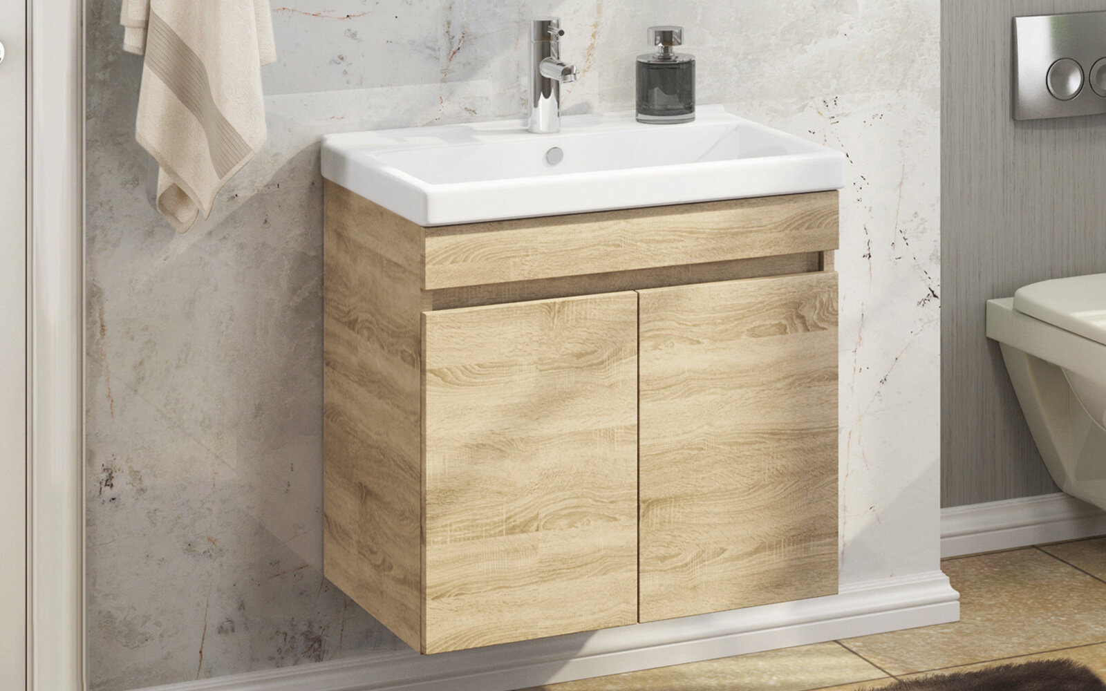 Изображение товара Тумба с раковиной Comforty Тромсе 60 см бежевый подвесная с системой плавного закрывания