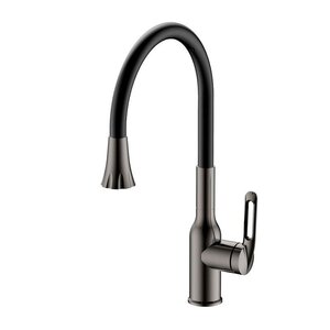 Изображение товара Смеситель для кухонной мойки Haiba HB73825-3, с гибким изливом, оружейная сталь/черный