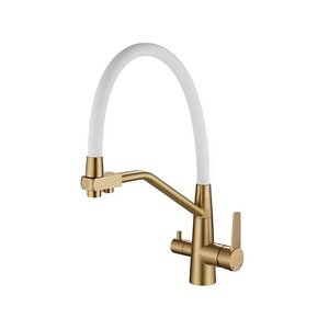 Изображение товара Смеситель для кухонной мойки Haiba HB76822-5, с подключением к фильтру, золото матовое/белый