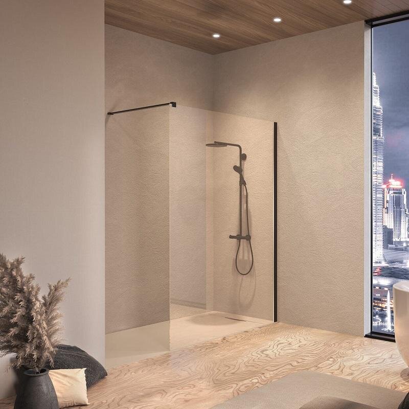 Изображение товара Душевая стенка Kolpa-San Calypso 517600 со свободным входом, 140 см, стекло прозрачное, профиль черный