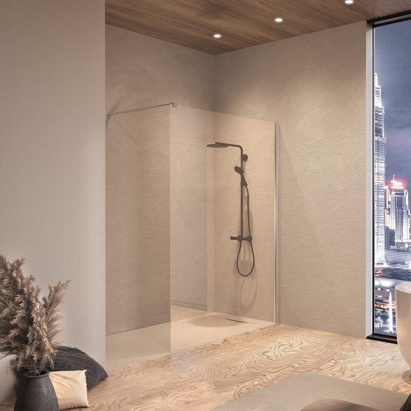 Изображение товара Душевая стенка Kolpa-San Calypso 517560 со свободным входом, 140 см, стекло прозрачное, профиль хром