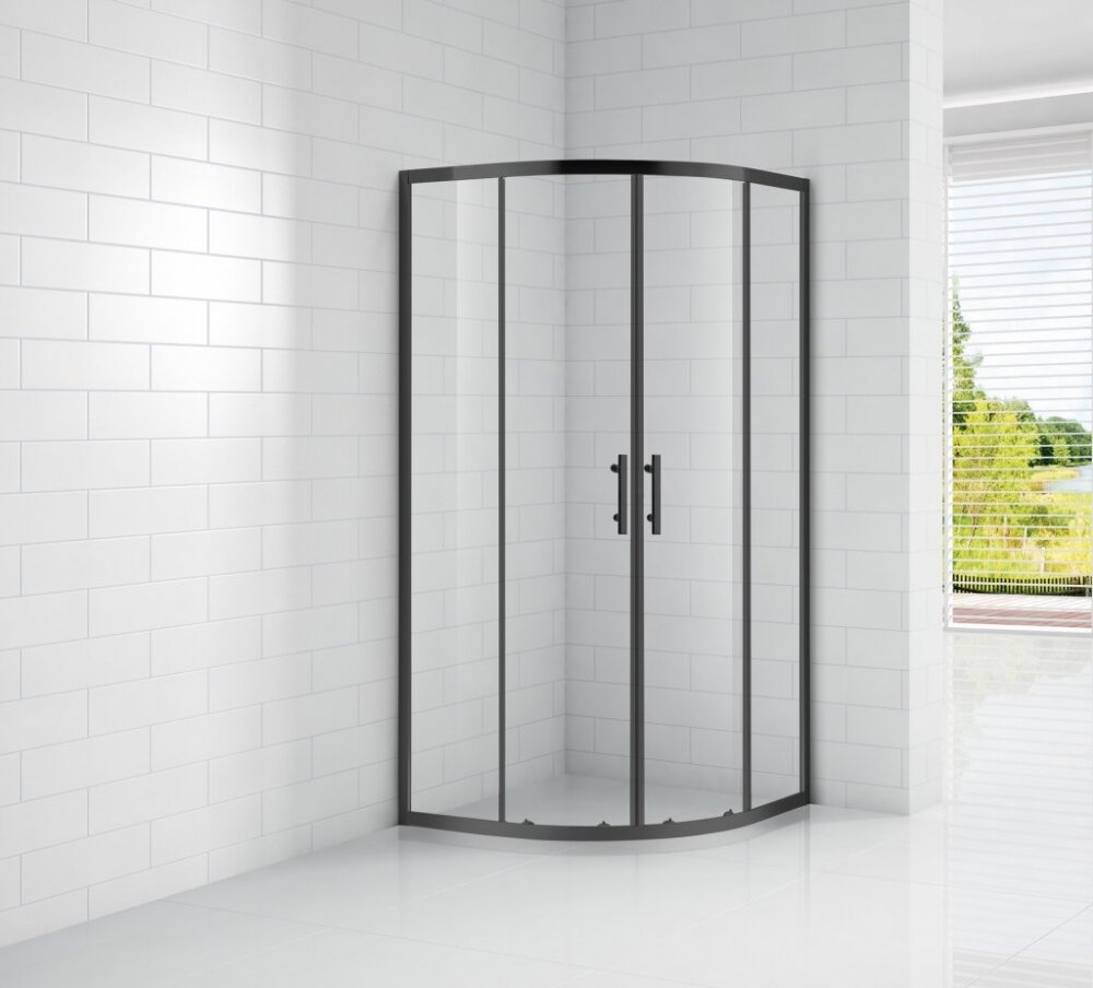 Изображение товара Душевой уголок Cezares ECO-O-R-2-90-C-NERO 90x90 см стекло прозрачное уголок в угол с раздвижными д