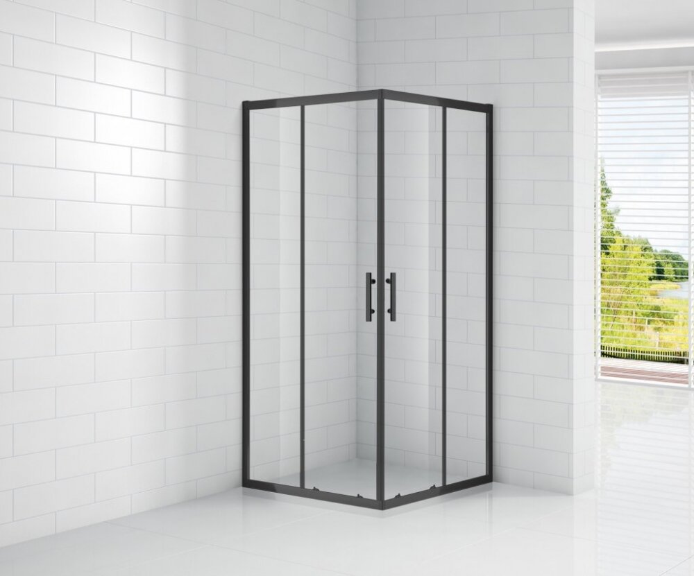 Изображение товара Cezares ECO-O-A-2-90-C-NERO Душевой уголок 90x90 раздвижной квадратный стекло 6 мм черный профиль