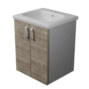 Изображение товара Тумба с раковиной Kolpa-san Evelin 562040, 55 см, подвесная, фасад серый дуб, корпус белый