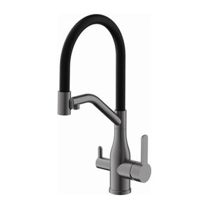 Изображение товара Смеситель Belz B815 B78815-3 для кухонной мойки, гибкий излив, с подключением фильтра, черный/оружейная сталь