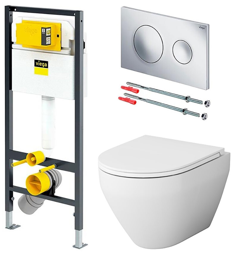 Изображение товара Инсталляция для подвесного унитаза Viega с безободковым AM.PM Spirit FlashClean C701700WH комплект