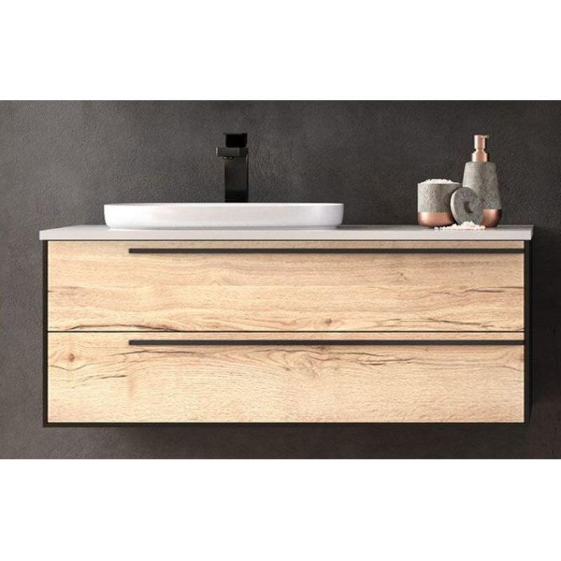 Изображение товара Тумба с раковиной Kolpa-san Grace 546360, 100 см, подвесная, фасад дуб галифакс, корпус черный