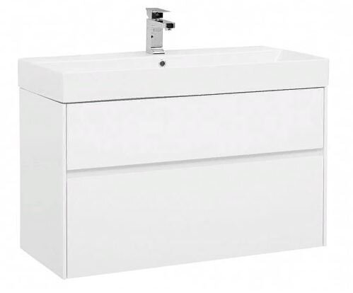 Изображение товара Тумба под раковину Aquanet Бруклин 100 см подвесная белая с раковиной и зеркалом