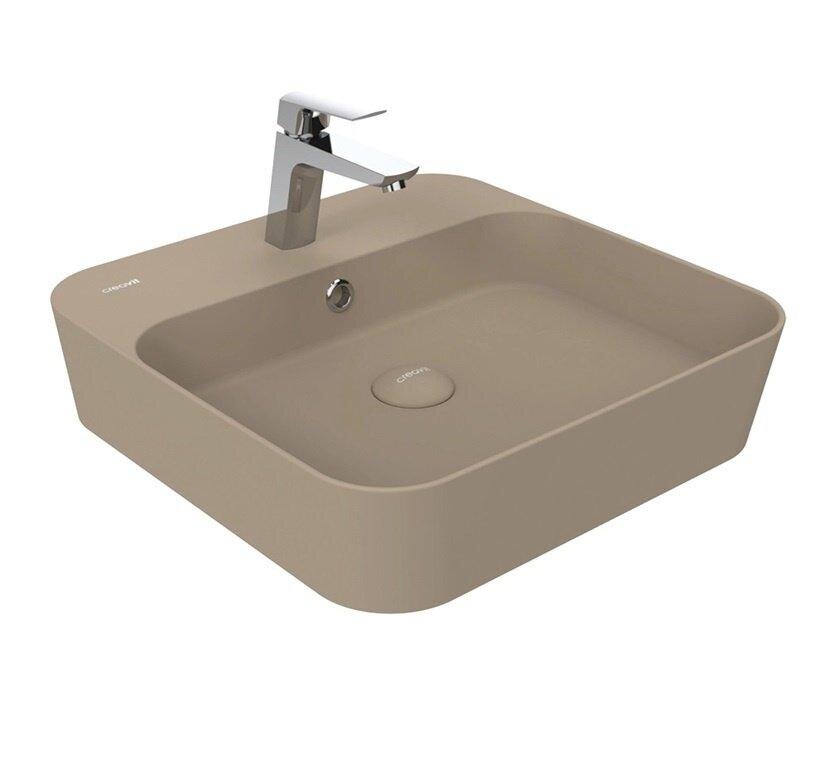 Изображение товара Раковина Creavit Loop LP046-00CM00E-0000 с переливом и глазурью из серебра, капучино матовый, 45x45