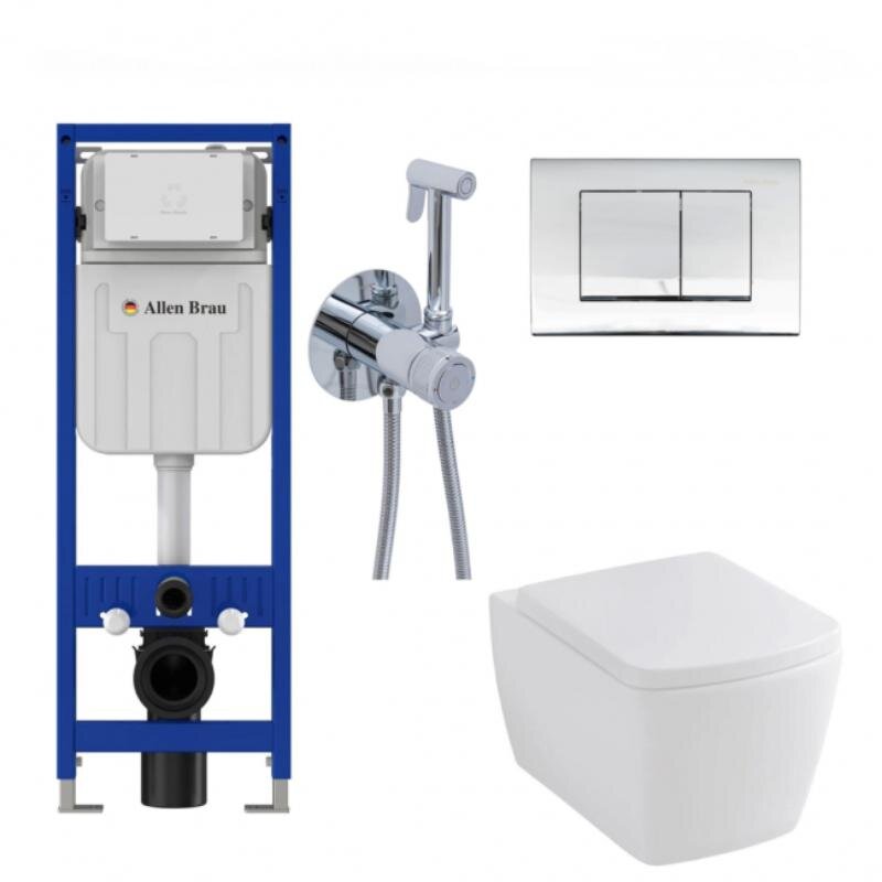 Изображение товара Комплект Allen Brau Liberty 279260+280865+325594+306280+314382: инсталляция Allen Brau с безободковым унитазом Allen Brau Liberty белый, с гигиеническим душем, сиденье микролифт, клавиша хром