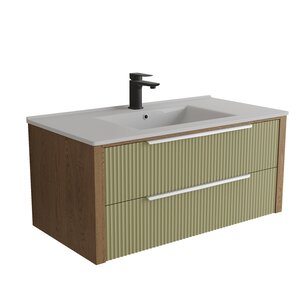Изображение товара Тумба под раковину ЗОВ Валенсия V100Z, 100 см, подвесная, цвет дуб/зеленый тростник