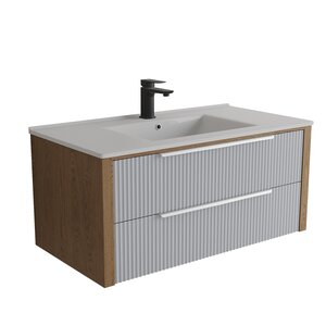 Изображение товара Тумба под раковину ЗОВ Валенсия V100S 100 см подвесная дуб/камень