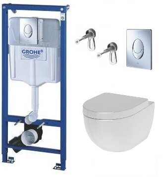 Изображение товара Инсталляция Grohe с унитазом AM.PM Awe C111738WH, подвесной, бесободковый, с микролифтом, комплект