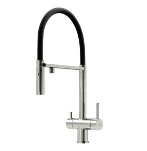 Изображение товара Смеситель для кухонной мойки Sancos Imola SC4010BNbh, с подключением к фильтру, гибкий излив, PVD никель брашированный/черный