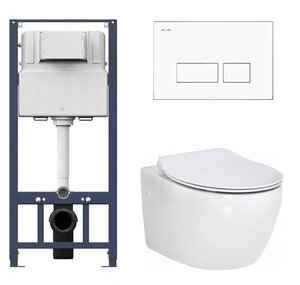 Изображение товара Инсталляция Am.Pm с безободковым унитазом BelBagno Prospero BB507B, сиденье микролифт клавиша белая, комплект Santehnica.ru