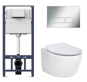 Изображение товара Инсталляция Am.Pm с безободковым унитазом BelBagno Prospero BB507B, сиденье микролифт клавиша хром, комплект Santehnica.ru