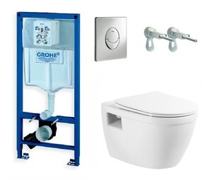 Изображение товара Инсталляция Grohe с безободковым унитазом BelBagno Loto BB070CHR, сиденье микролифт комплект Santehnica.ru