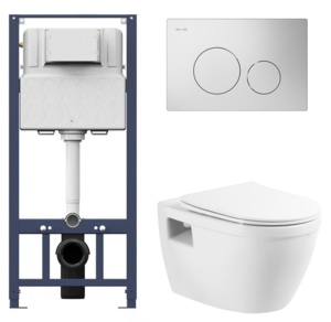 Изображение товара Инсталляция Am.Pm с безободковым унитазом BelBagno Loto BB070SC, сиденье микролифт клавиша белая, комплект Santehnica.ru