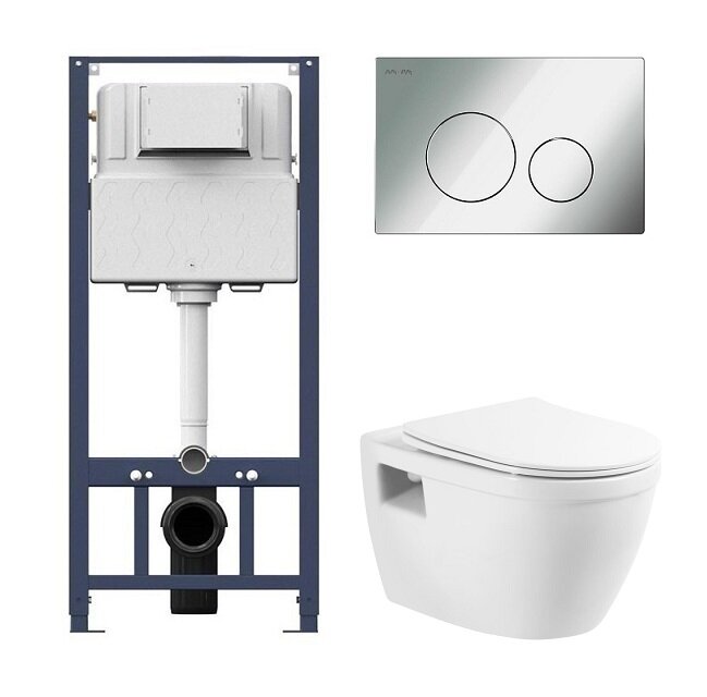 Изображение товара Инсталляция Am.Pm с безободковым унитазом BelBagno Loto BB070CHR, сиденье микролифт клавиша хром, комплект Santehnica.ru