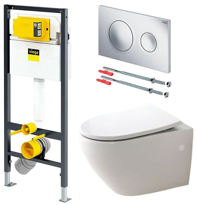 Изображение товара Инсталляция Viega с безободковым унитазом BelBagno Sfera-R BB513CH, сиденьем микролифт