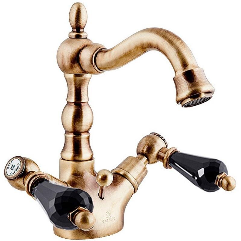 Изображение товара Смеситель для раковины Caprigo Adria-Swarovski 01B-026-vot, с донным клапаном, цвет бронза, кристаллы сваровски черные