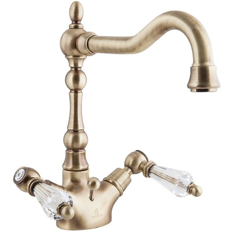 Изображение товара Смеситель для раковины Caprigo Adria-Swarovski 01-025-vot, с донным клапаном, цвет бронза, кристаллы сваровски белые