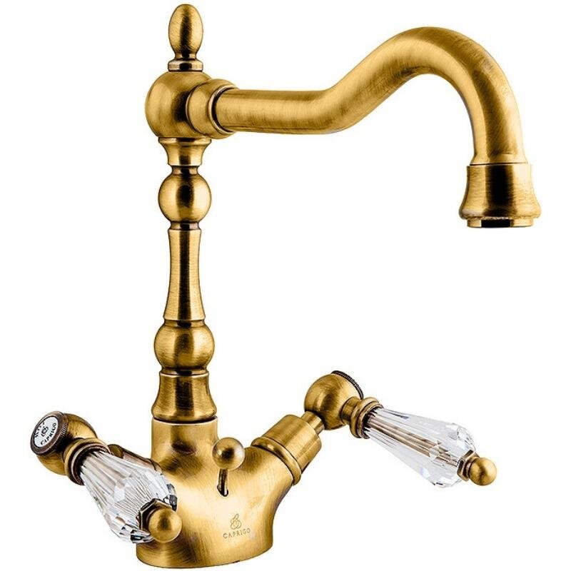 Изображение товара Смеситель для раковины Caprigo Adria-Swarovski 01-025-oro, с донным клапаном, цвет золото, кристаллы сваровски белые