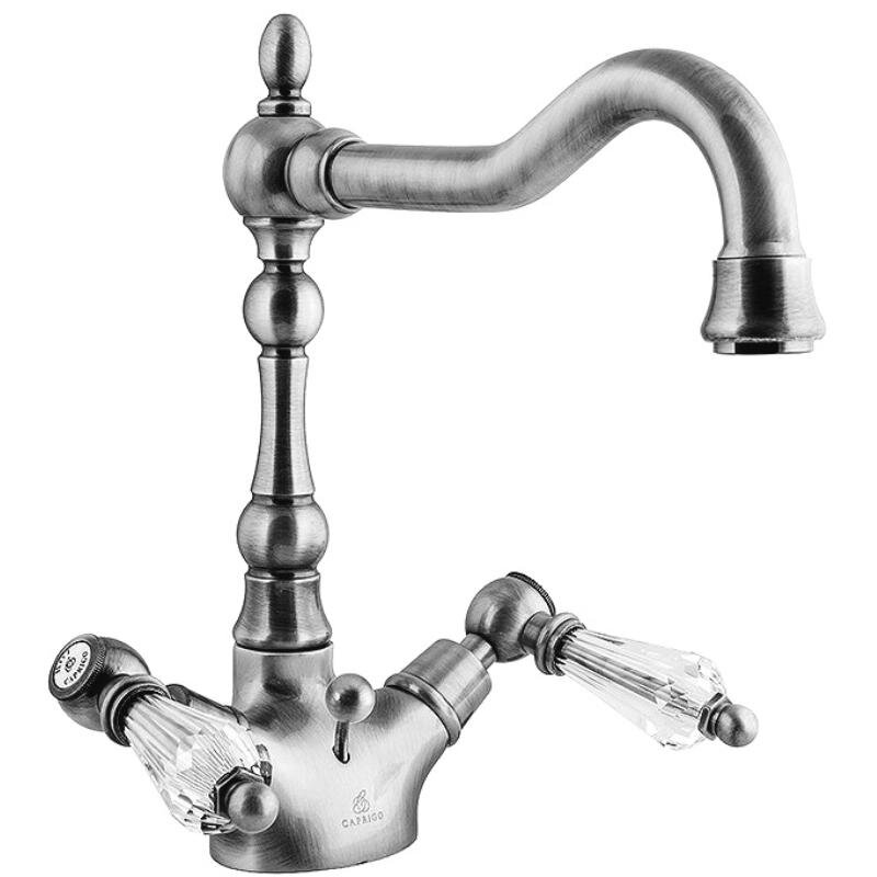 Изображение товара Смеситель для раковины Caprigo Adria-Swarovski 01-025-crm, с донным клапаном, цвет хром, кристаллы сваровски белые