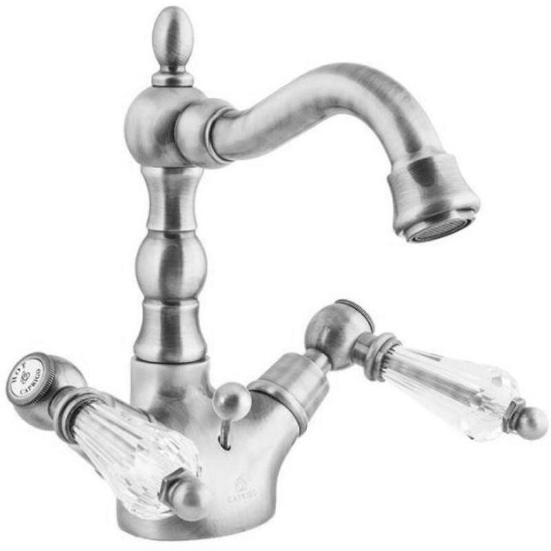 Изображение товара Смеситель для раковины Caprigo Adria-Swarovski 01-026-crm, с донным клапаном, цвет хром, кристаллы сваровски белые