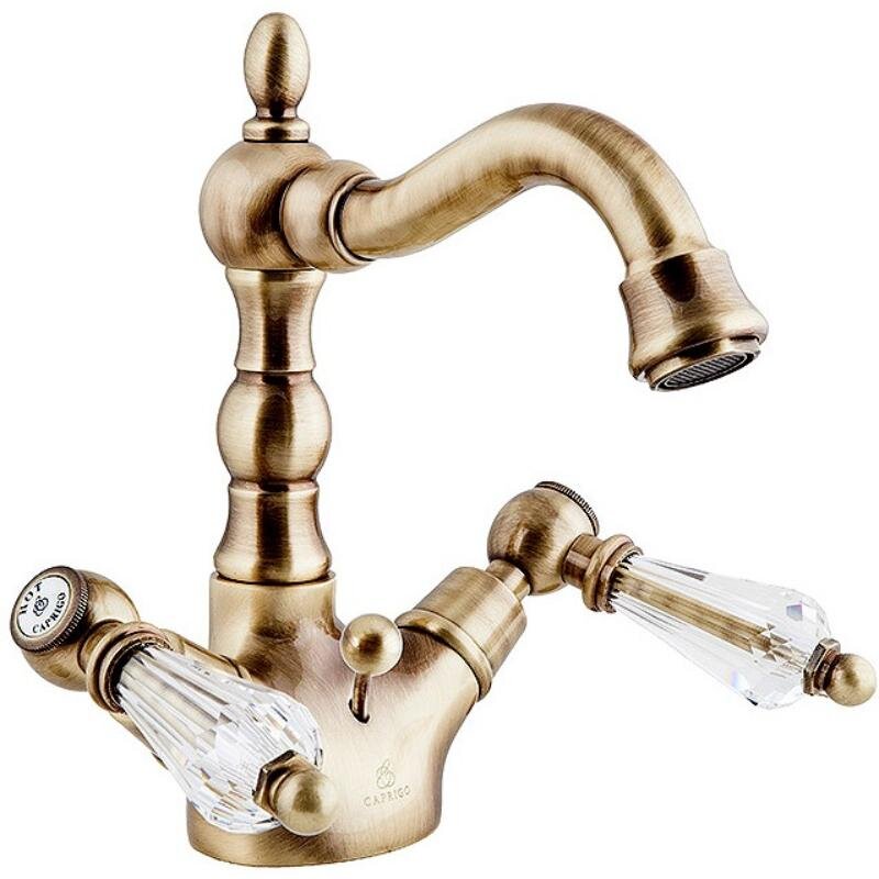 Изображение товара Смеситель для раковины Caprigo Adria-Swarovski 01-026-vot, с донным клапаном, цвет бронза, кристаллы сваровски белые