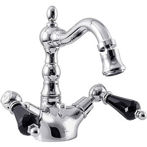 Изображение товара Смеситель для биде Caprigo Adria-Swarovski 01B-033-crm, с донным клапаном, цвет хром, кристаллы сваровски черный