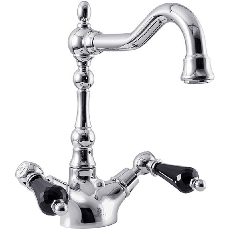 Изображение товара Смеситель для раковины Caprigo Adria-Swarovski 01B-025-crm, с донным клапаном, цвет хром, кристаллы сваровски черные