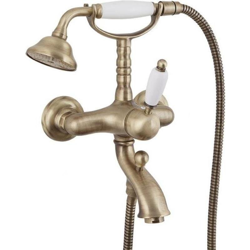 Изображение товара Смеситель для ванны и душа Caprigo Adria-Uno 02-010-vot, с душевым гарнитуром, цвет бронза, ручки белые