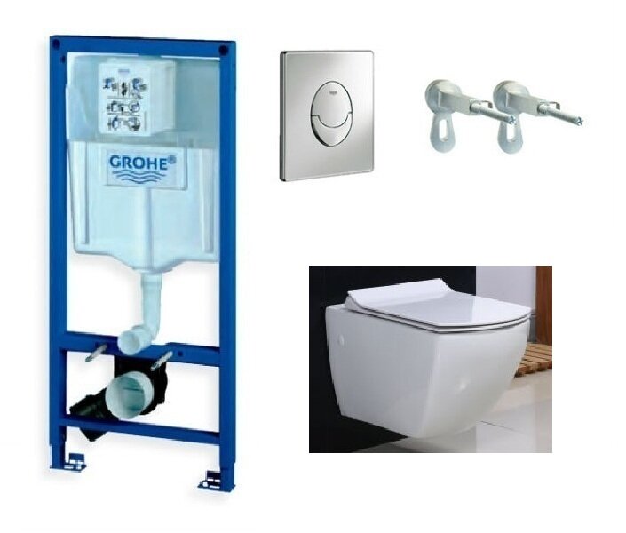 Изображение товара Инсталляция Grohe с безободковым унитазом BelBagno Carina 38721001/BB514CHR/BB1077SC, сиденье микролифт, комплект Santehnica.ru