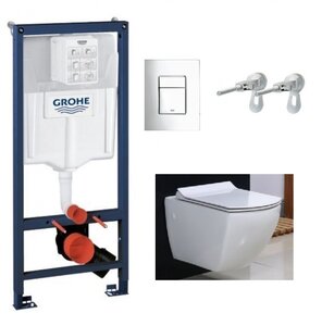 Изображение товара Инсталляция Grohe с безободковым унитазом BelBagno Carina BB514CHR, сиденье микролифт, комплект Santehnica.ru