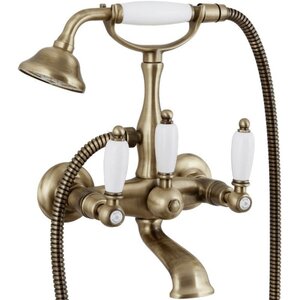 Изображение товара Смеситель для ванны и душа Caprigo Adria-Classic 03-010-vot, с душевым гарнитуром, цвет бронза, ручки белые