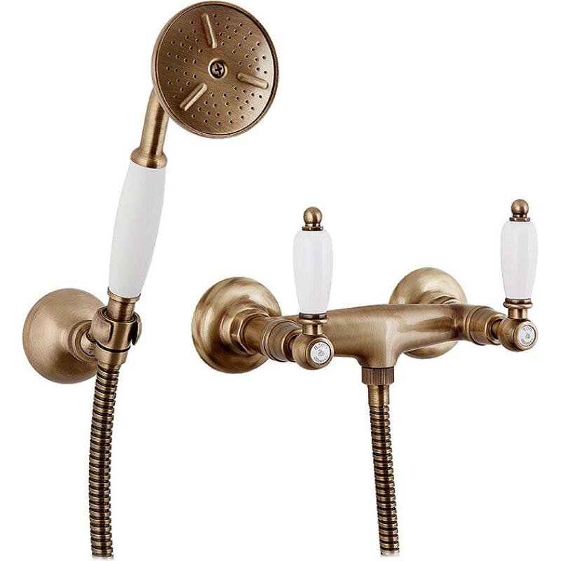 Изображение товара Смеситель для душа Caprigo Adria-Classic 03-015-vot, с душевым гарнитуром, цвет бронза, ручки белые
