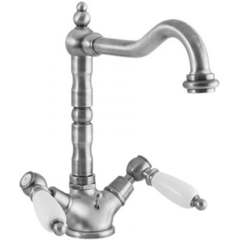 Изображение товара Смеситель Caprigo Adria-Classic 03-025-crm с донным клапаном, хром/белые рукоятки