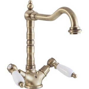 Изображение товара Смеситель для раковины Caprigo Adria-Classic 03-025-vot, с донным клапаном, цвет бронза, ручки белые