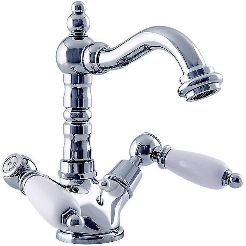 Изображение товара Смеситель для раковины Caprigo Adria-Classic 03-026-crm, с донным клапаном, цвет хром, ручки белые