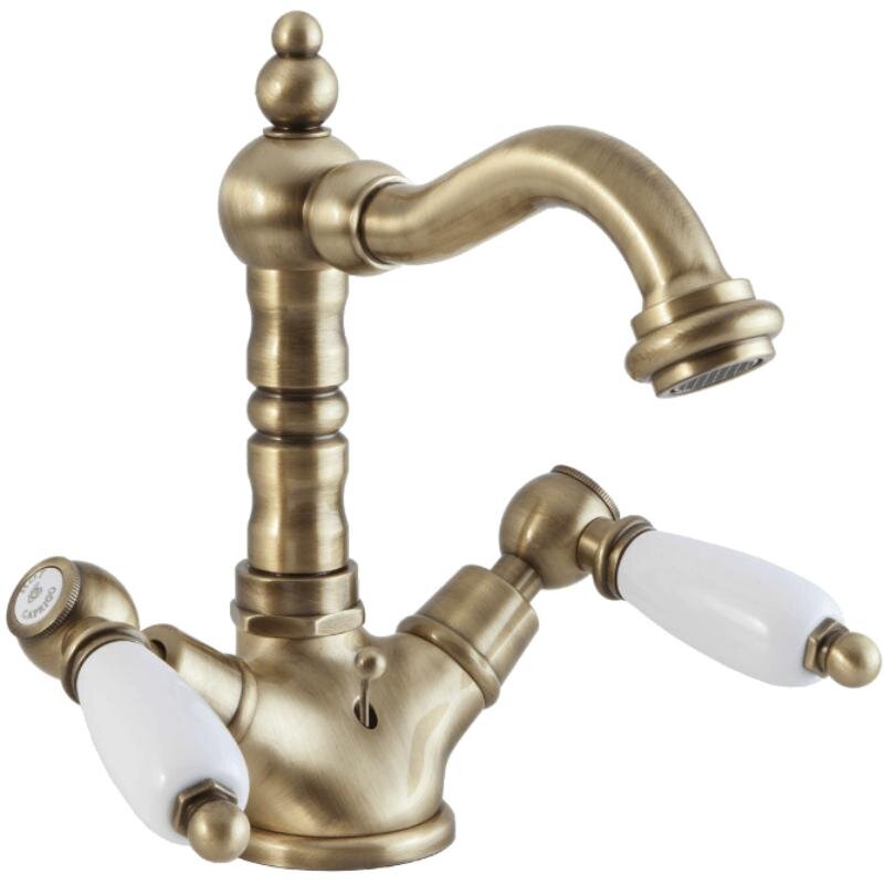 Изображение товара Смеситель Caprigo Adria-Classic 03-026-vot с донным клапаном, бронза/белый, ретро