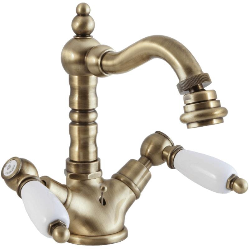 Изображение товара Смеситель для биде Caprigo Adria-Classic 03-033-vot, с донным клапаном, цвет бронза, ручки белые