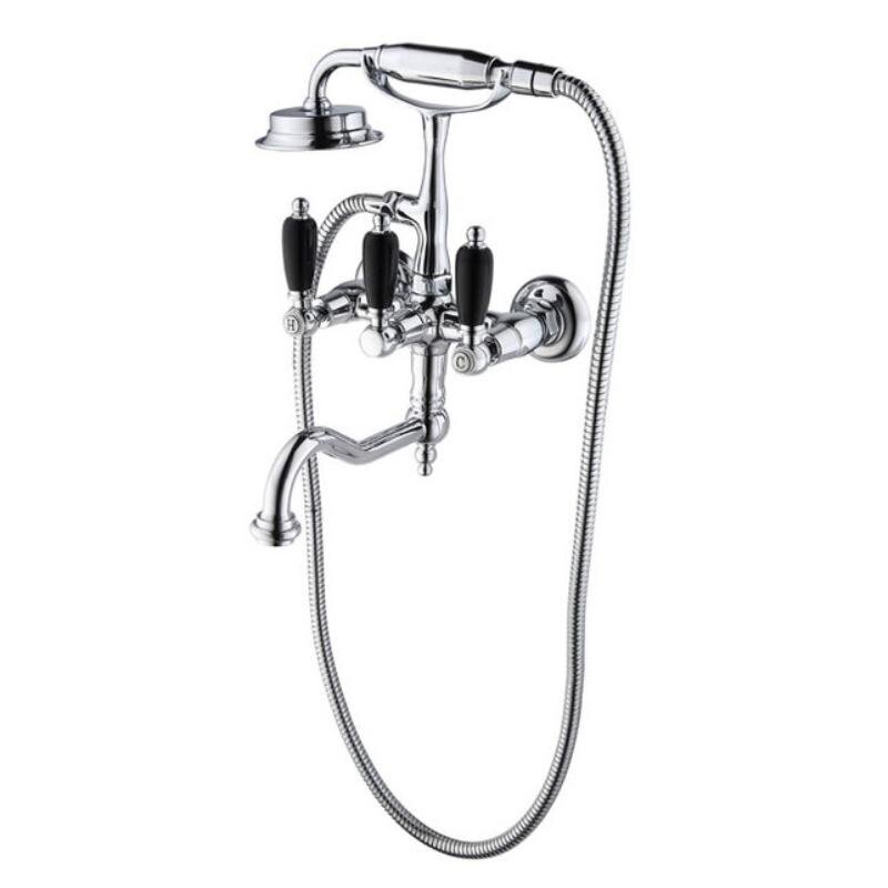 Изображение товара Смеситель для ванны и душа Caprigo Adria-Classic Black Edition 03B-510-crm, с душевым гарнитуром, цвет хром, ручки черные