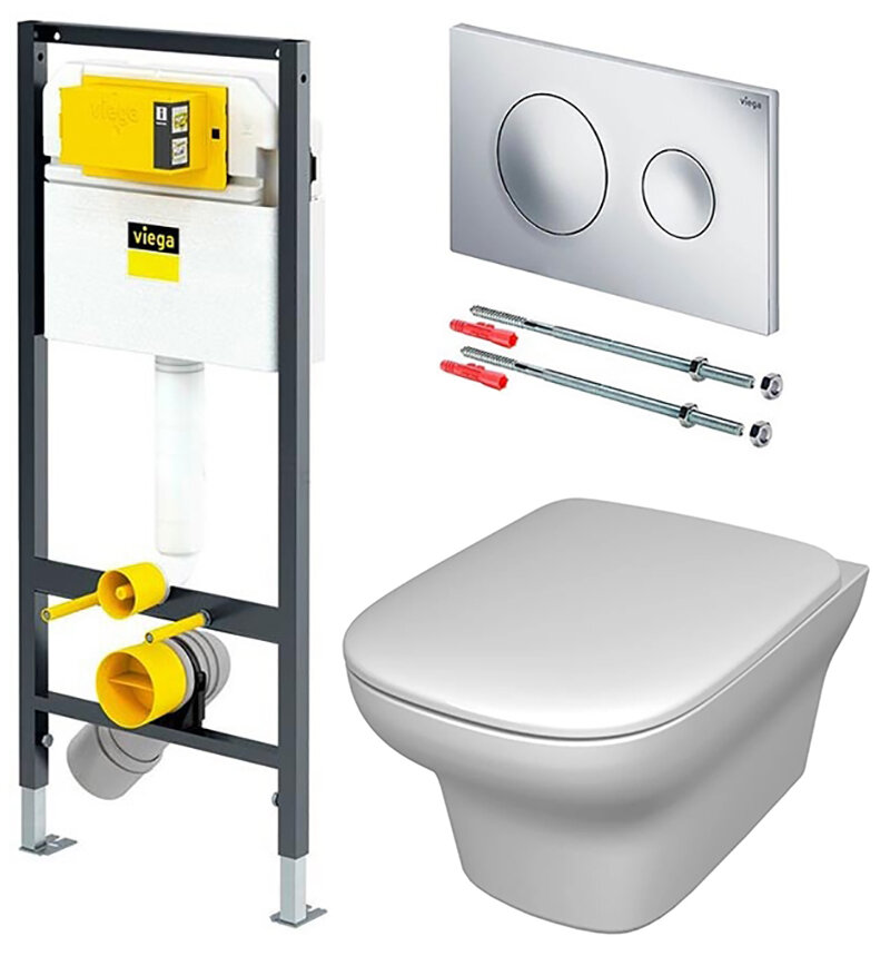 Изображение товара Инсталляция Viega 792855 и унитаз Jacob Delafon Vox EDM102 безободковый, подвесной