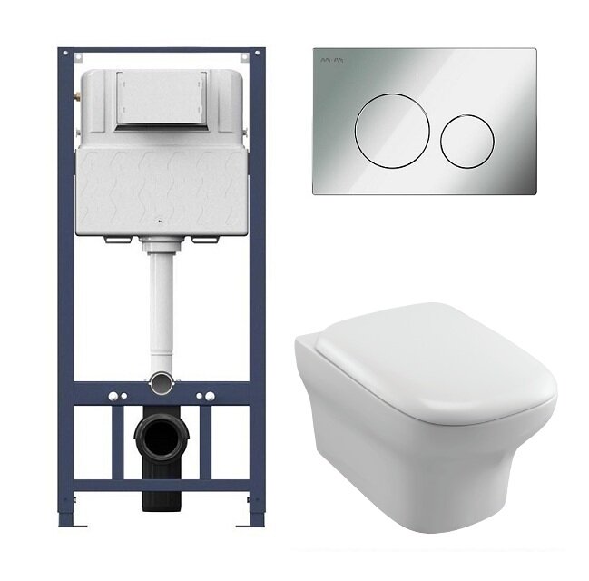 Изображение товара Инсталляция Am.Pm с безободковым унитазом Jacob Delafon Vox EDM102, сиденье микролифт клавиша хром, комплект Santehnica.ru