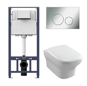 Изображение товара Инсталляция Am.Pm с безободковым унитазом Jacob Delafon Vox EDM102, сиденье микролифт клавиша хром, комплект Santehnica.ru