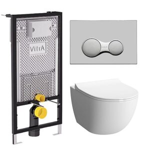 Изображение товара Инсталляция Vitra с безободковым унитазом Vitra Sento 7748B003-0075, сиденье микролифт, комплект